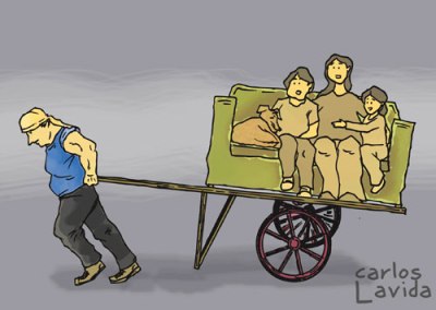 "Peso importante", caricatura de Carlos Lavida publicada en El Otorongo.